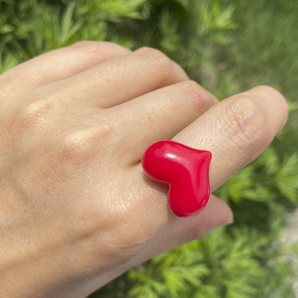 Sweet Heart Shape Resin Candy Color Women's Rings