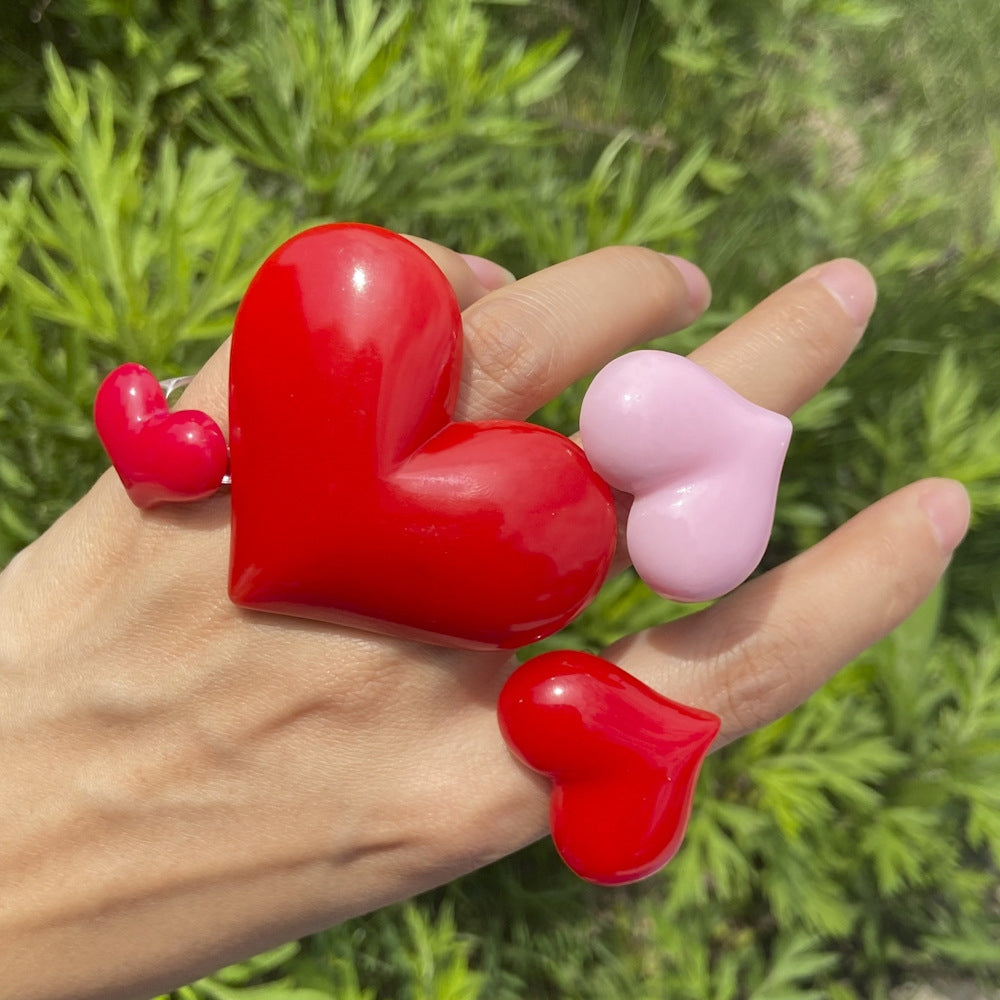 Sweet Heart Shape Resin Candy Color Women's Rings