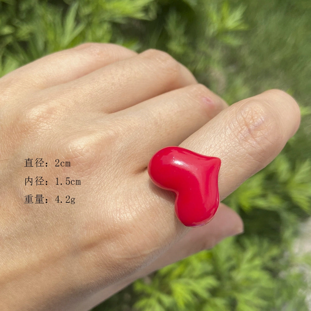 Sweet Heart Shape Resin Candy Color Women's Rings