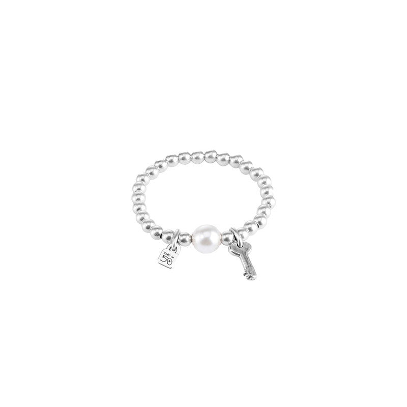 Silver Plated Key and Pearl Leather Rope Bracelet Set