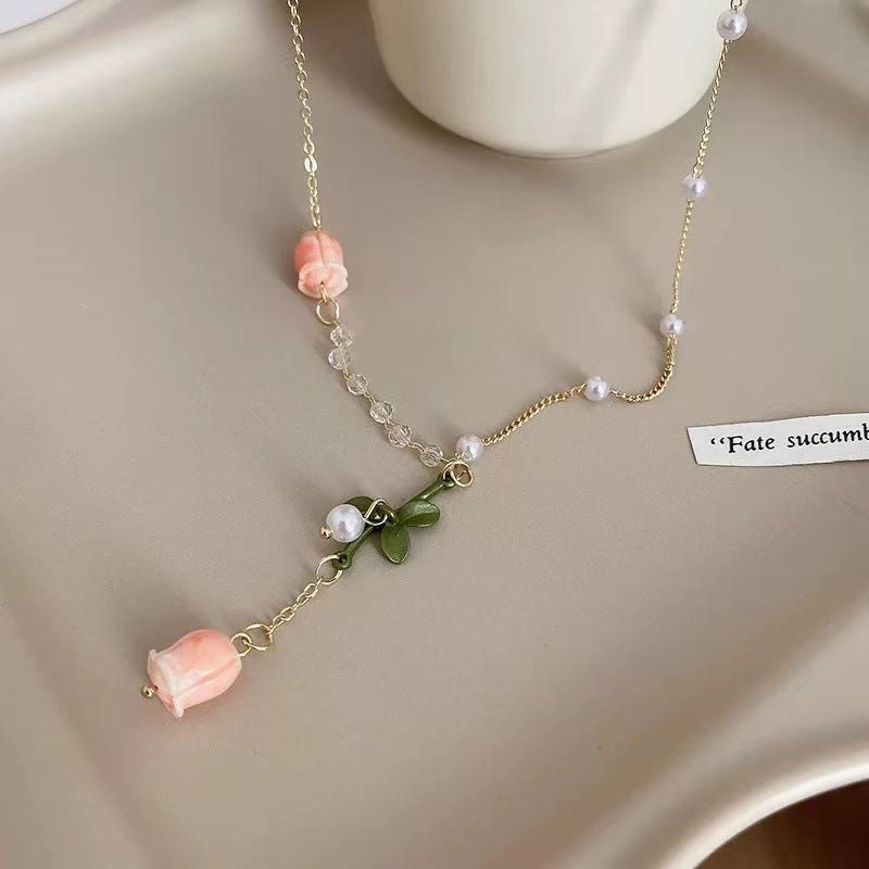 Sweet Korean Style Pearl Flower Pendant Necklace - Elegant Summer Statement Choker