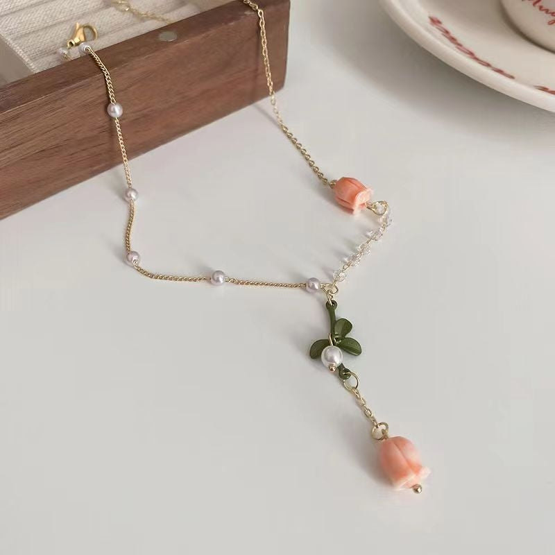 Sweet Korean Style Pearl Flower Pendant Necklace - Elegant Summer Statement Choker