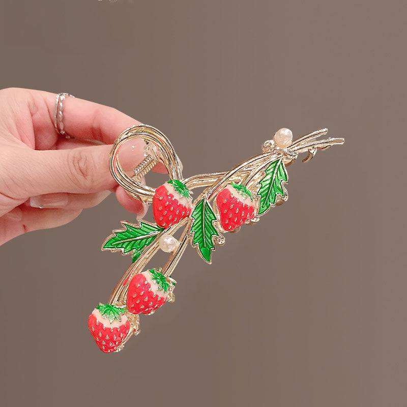 Strawberry Durian Cherry Metal Hair Claw Clip with Imitation Pearl