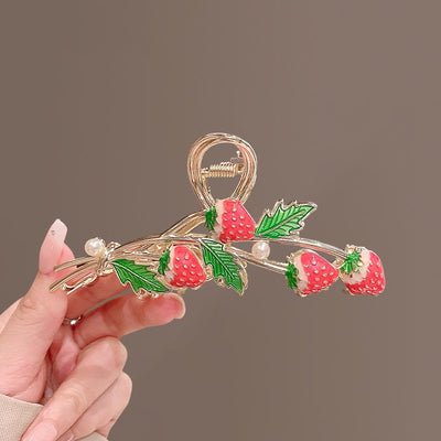 Strawberry Durian Cherry Metal Hair Claw Clip with Imitation Pearl