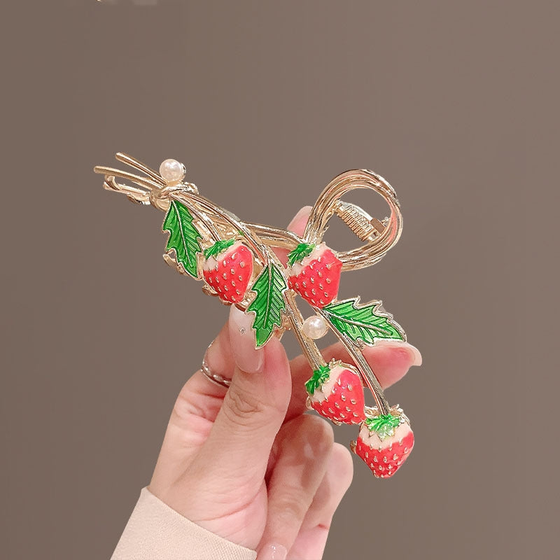 Strawberry Durian Cherry Metal Hair Claw Clip with Imitation Pearl