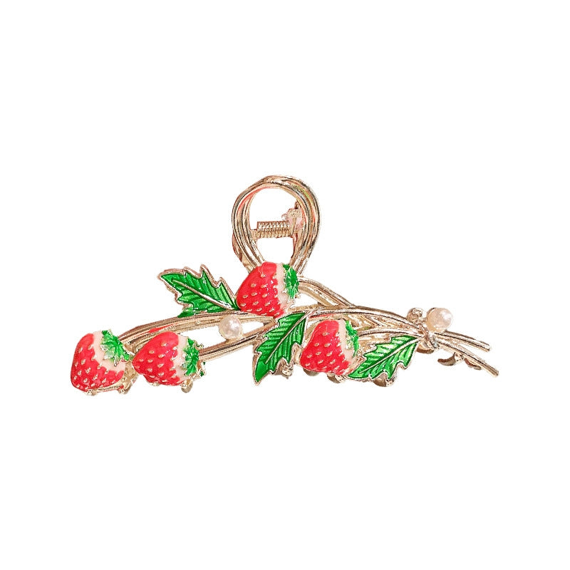 Strawberry Durian Cherry Metal Hair Claw Clip with Imitation Pearl