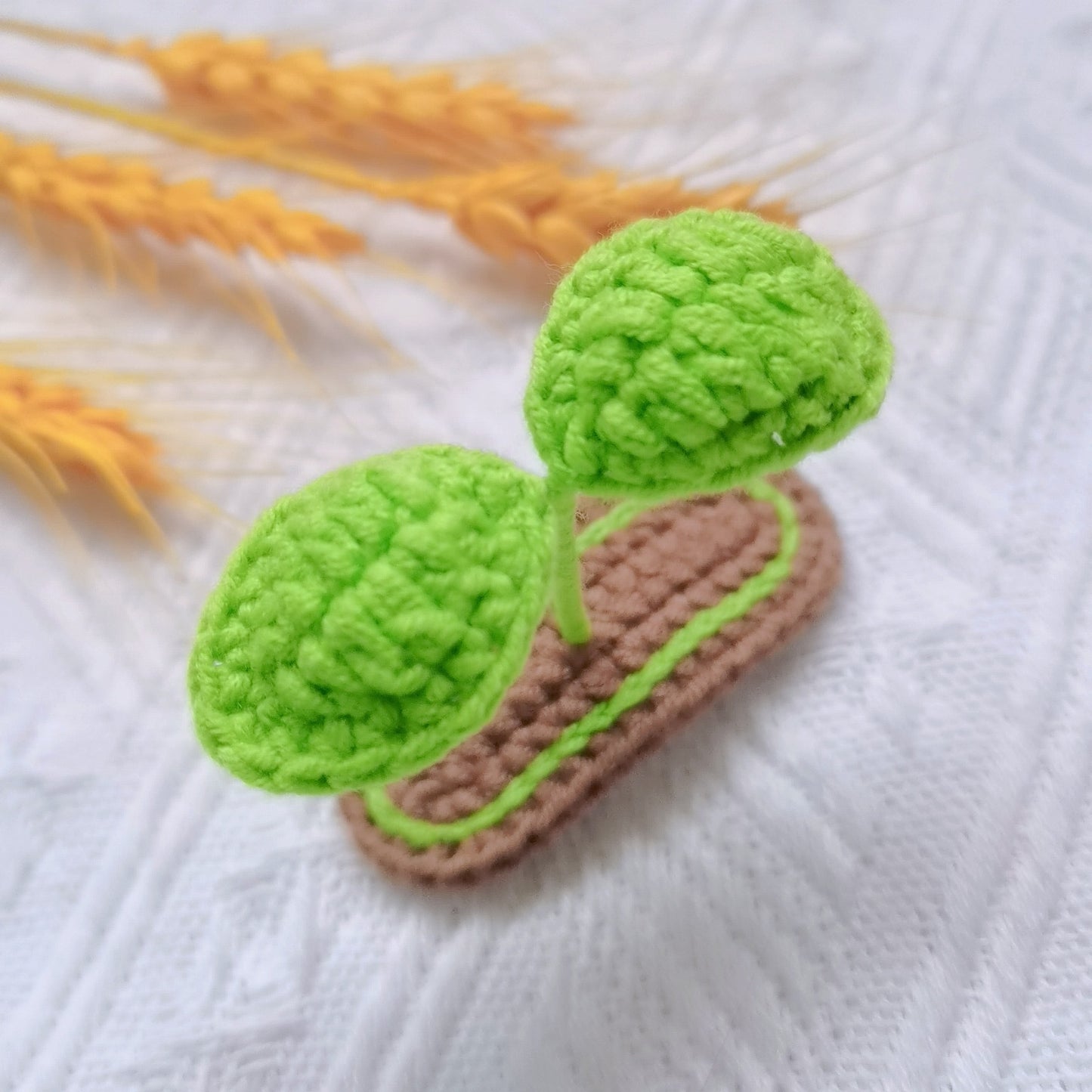 Handmade Green Wool Knit Hair Clip for Kids