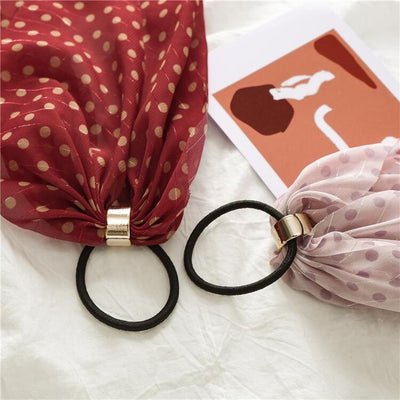 Polka Dots Bow Knot Ribbon & Buckle Bow Leather Hair Tie Headband