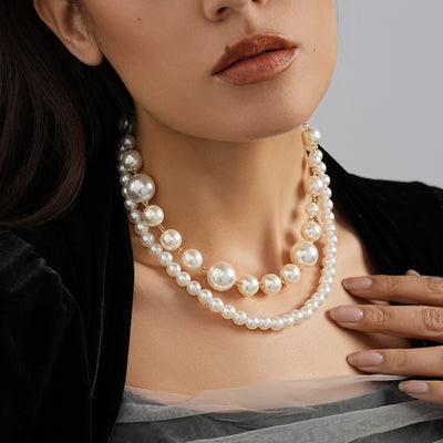 Sweet Round Imitation Pearl Alloy Beaded Double Layer Women's Necklace