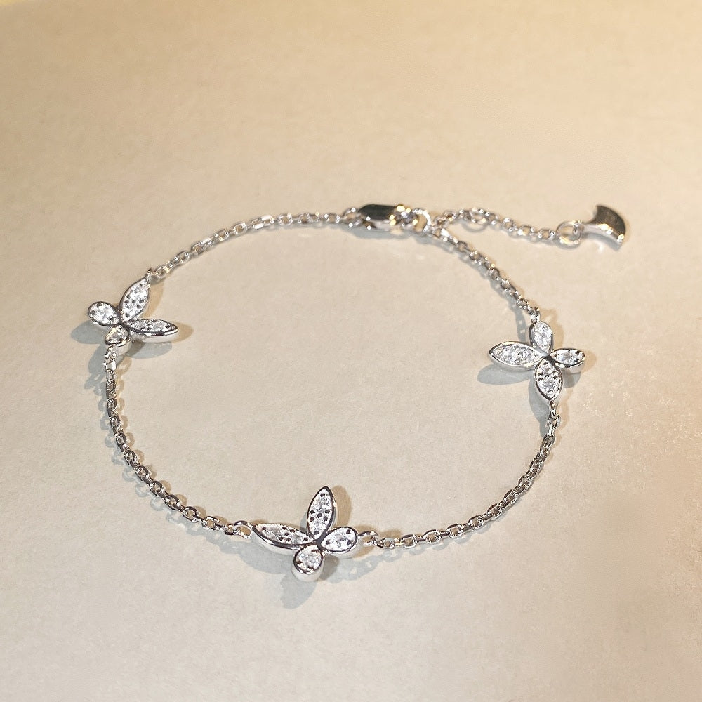 Sweet Shiny Butterfly Sterling Silver Moissanite Bracelet