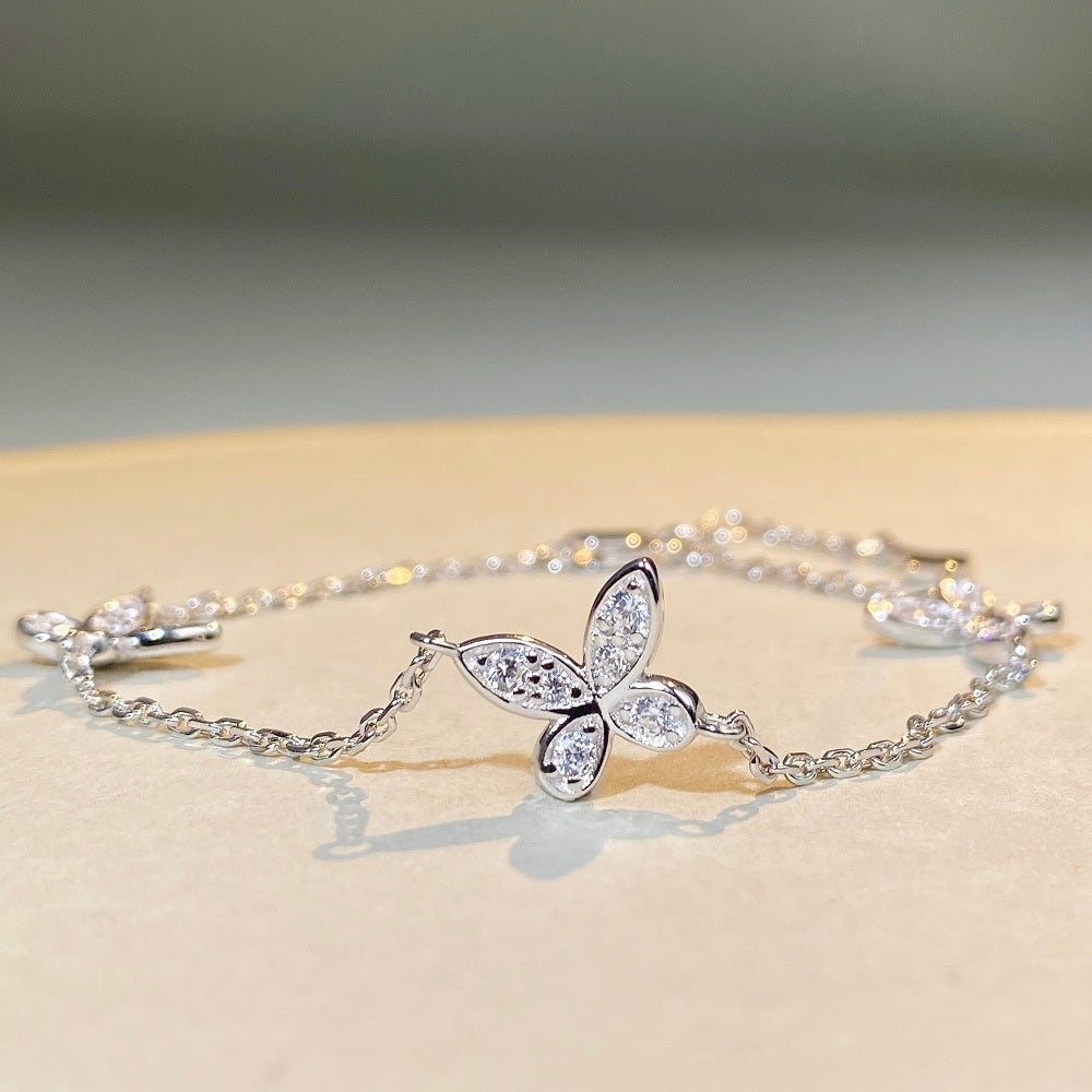 Sweet Shiny Butterfly Sterling Silver Moissanite Bracelet