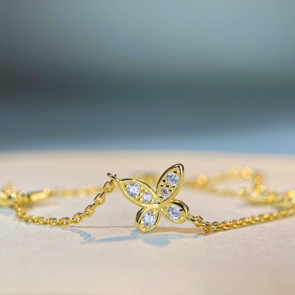 Sweet Shiny Butterfly Sterling Silver Moissanite Bracelet