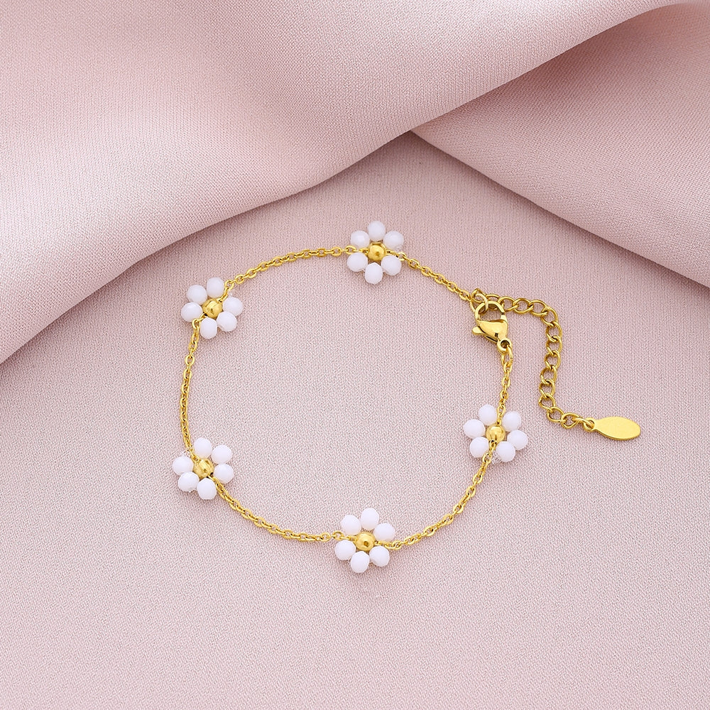 Sweet Shiny Petal 18K Gold Plated Stainless Steel Crystal Bracelets for Couples