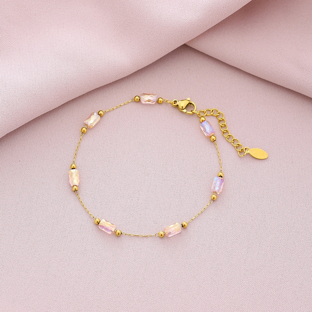 Sweet Shiny Petal 18K Gold Plated Stainless Steel Crystal Bracelets for Couples