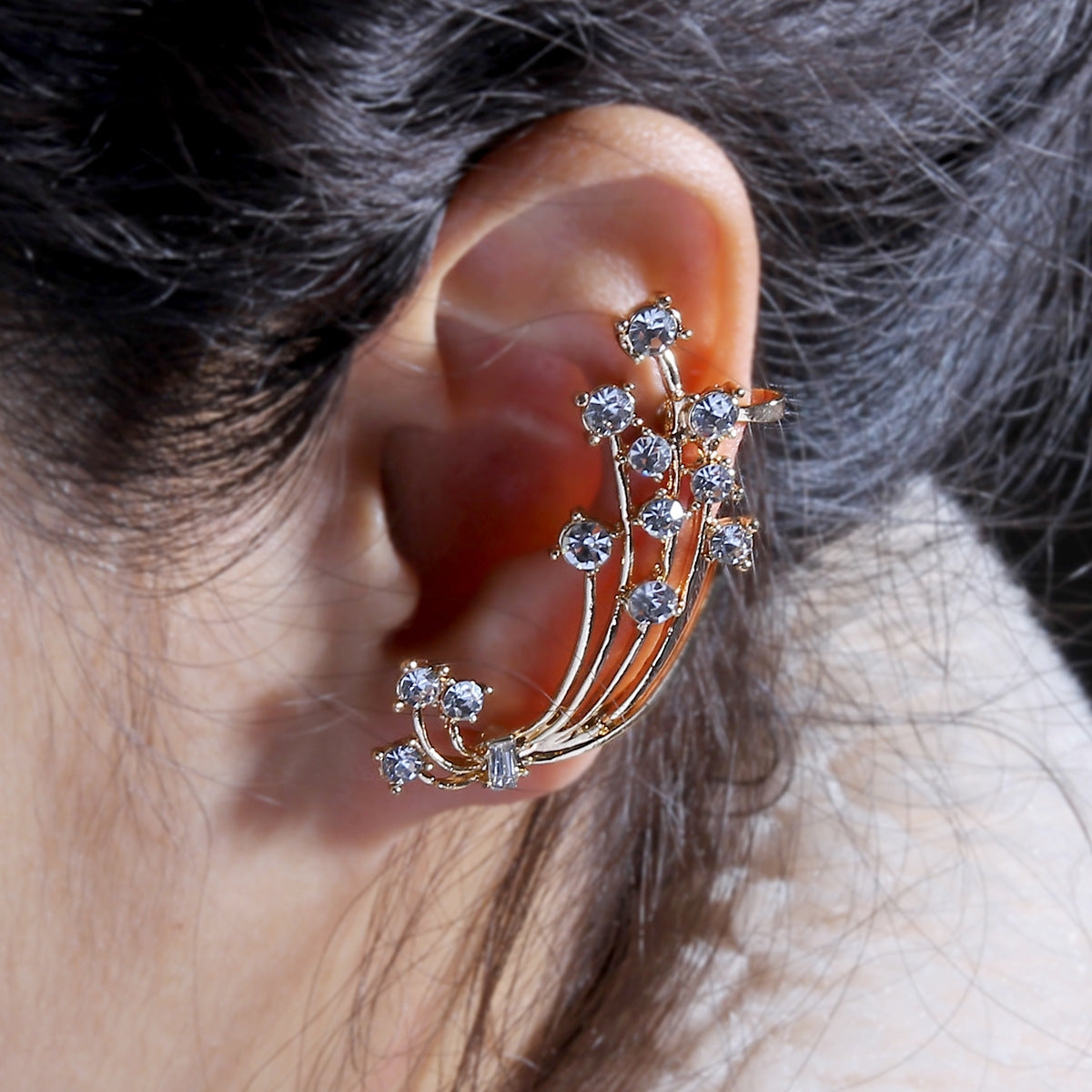 Sweet Simple Floral Alloy Rhinestone Women's Ear Cuff Earrings