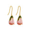 Pink Tulip Enamel Flower Copper Drop Earrings - Vintage French Style