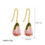 Pink Tulip Enamel Flower Copper Drop Earrings - Vintage French Style