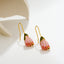 Pink Tulip Enamel Flower Copper Drop Earrings - Vintage French Style