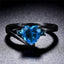 Sweet Heart Shape Blue Gemstone Black Gold Women's Ring