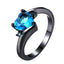 Sweet Heart Shape Blue Gemstone Black Gold Women's Ring