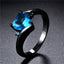 Sweet Heart Shape Blue Gemstone Black Gold Women's Ring