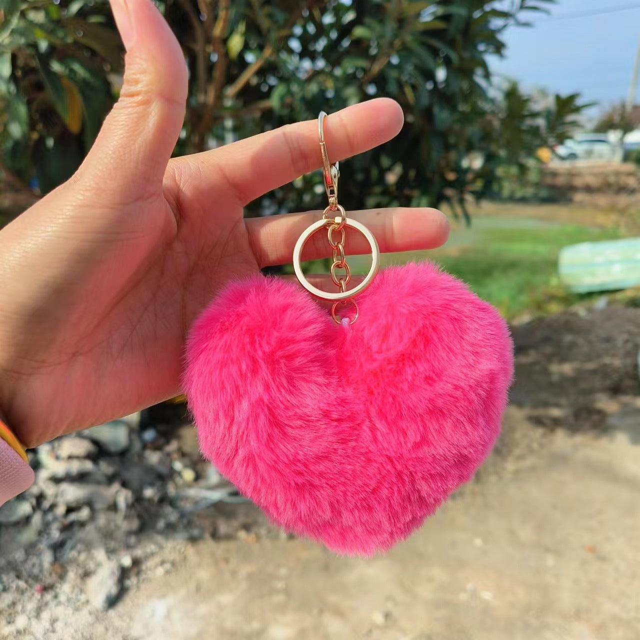 Sweet Heart Shape Alloy Valentine's Day Fur Pom Pom Keychain Pendant