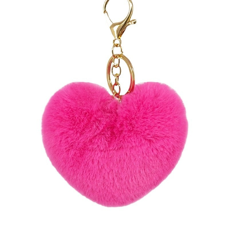 Sweet Heart Shape Alloy Valentine's Day Fur Pom Pom Keychain Pendant