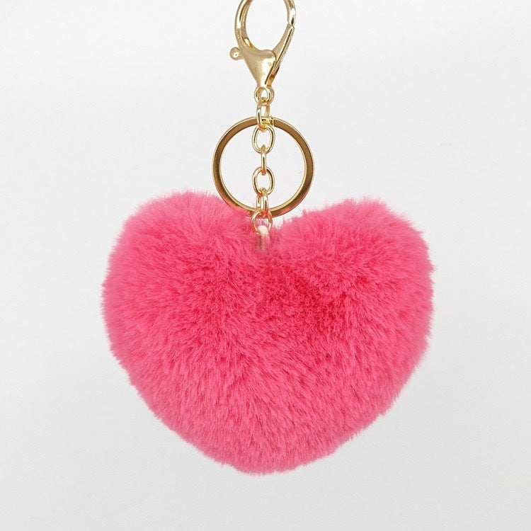 Sweet Heart Shape Alloy Valentine's Day Fur Pom Pom Keychain Pendant