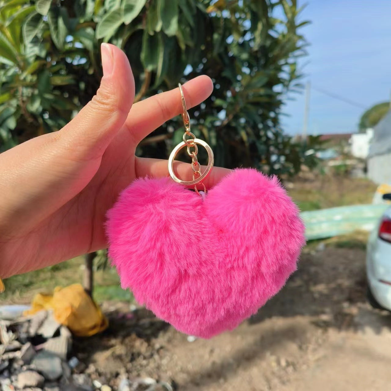 Sweet Heart Shape Alloy Valentine's Day Fur Pom Pom Keychain Pendant