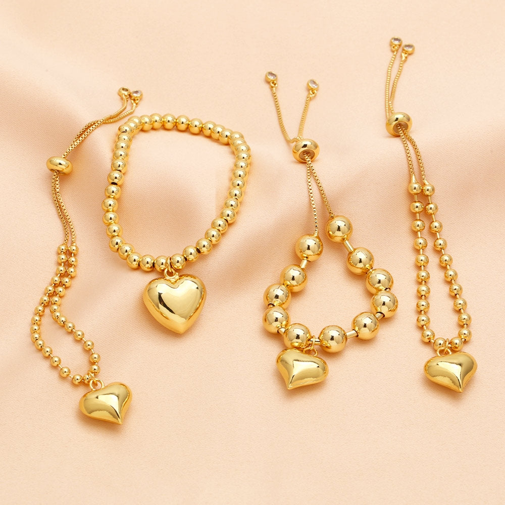 Sweet Heart Shape 18k Gold Plated Copper Bead Bracelet