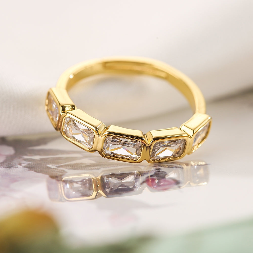 18k Gold Plated Zircon Heart Geometric Open Ring