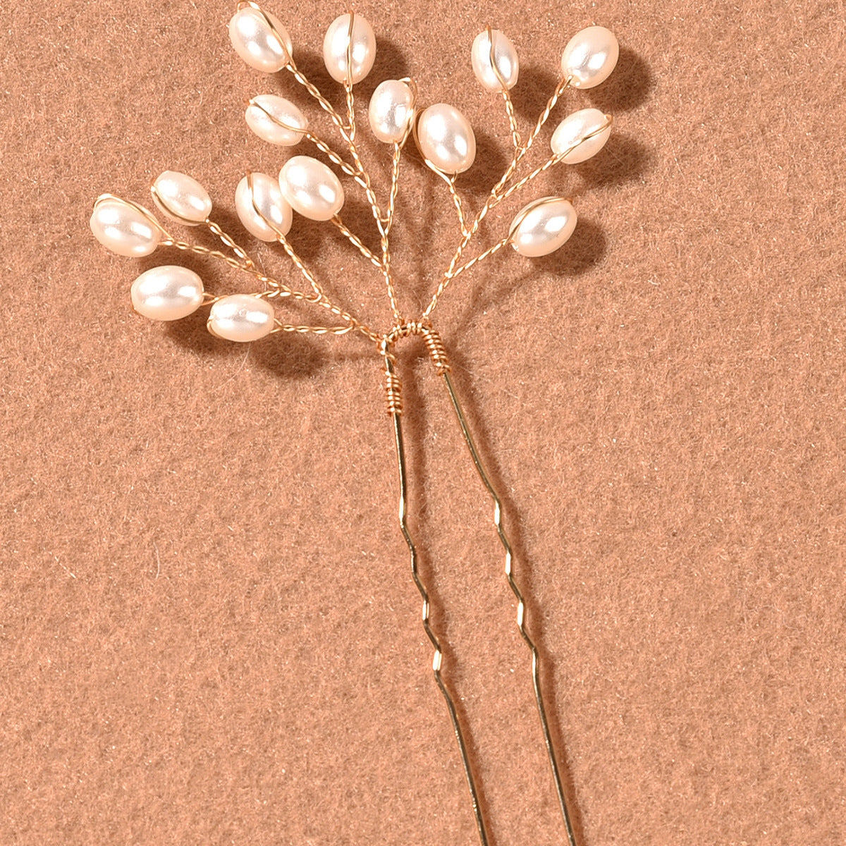 Sweet Solid Color Alloy Hairpin with Handmade Beaded Pearl Bridal Hair Accessories