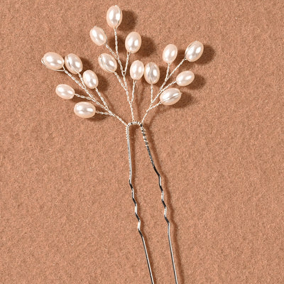 Sweet Solid Color Alloy Hairpin with Handmade Beaded Pearl Bridal Hair Accessories