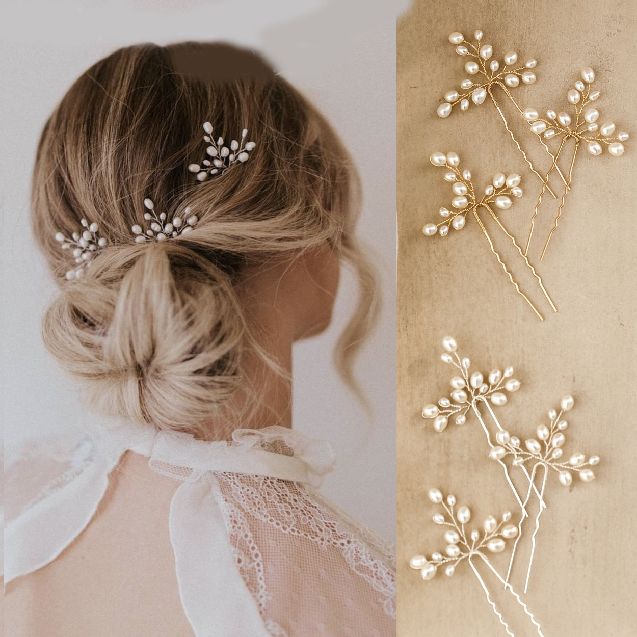 Sweet Solid Color Alloy Hairpin with Handmade Beaded Pearl Bridal Hair Accessories