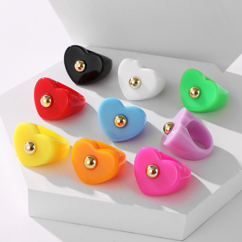 Sweet Geometric Heart Resin Women's Rings
