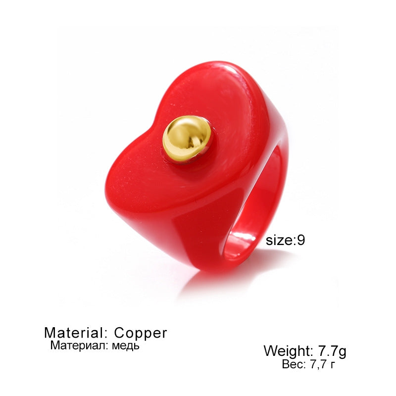 Sweet Geometric Heart Resin Women's Rings