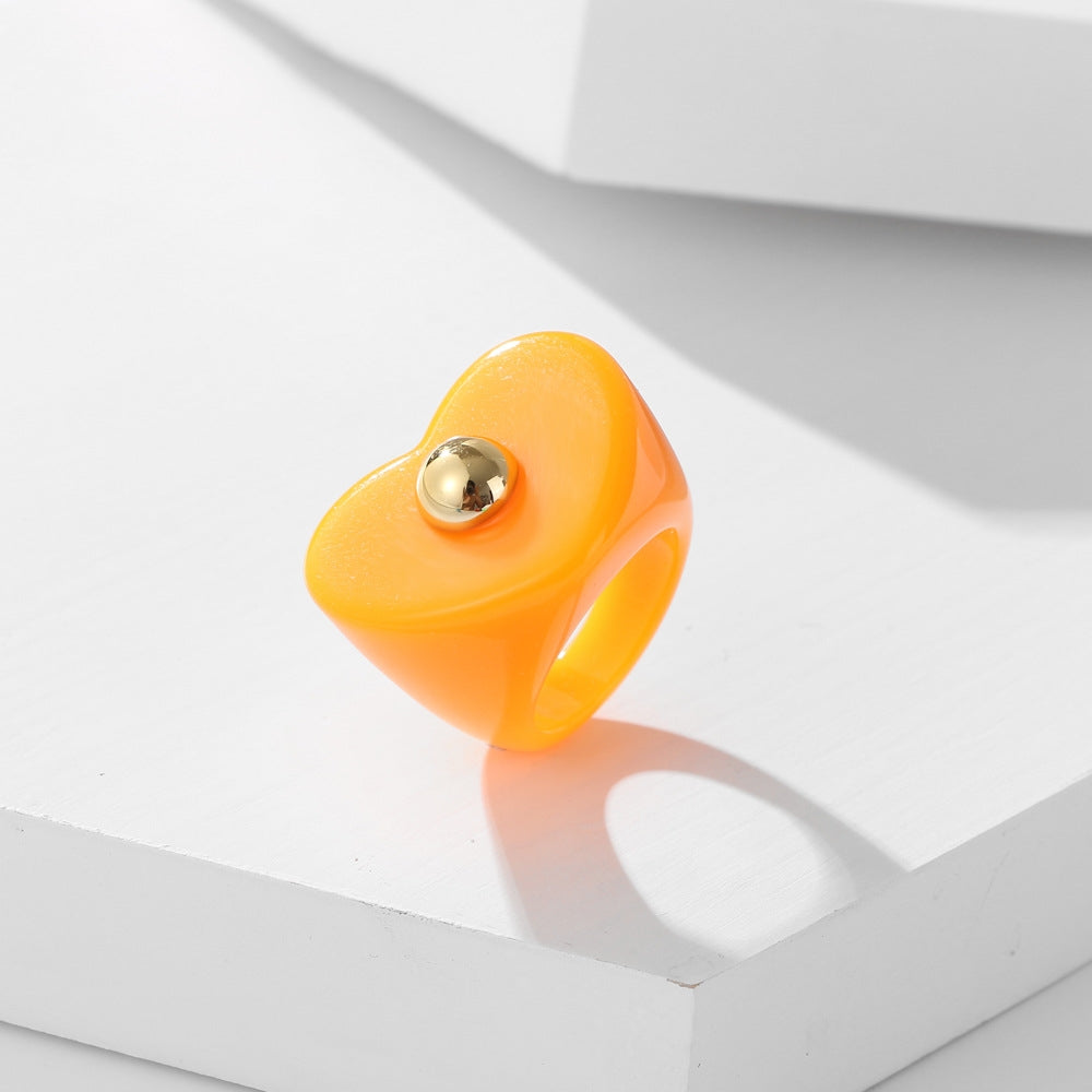 Sweet Geometric Heart Resin Women's Rings