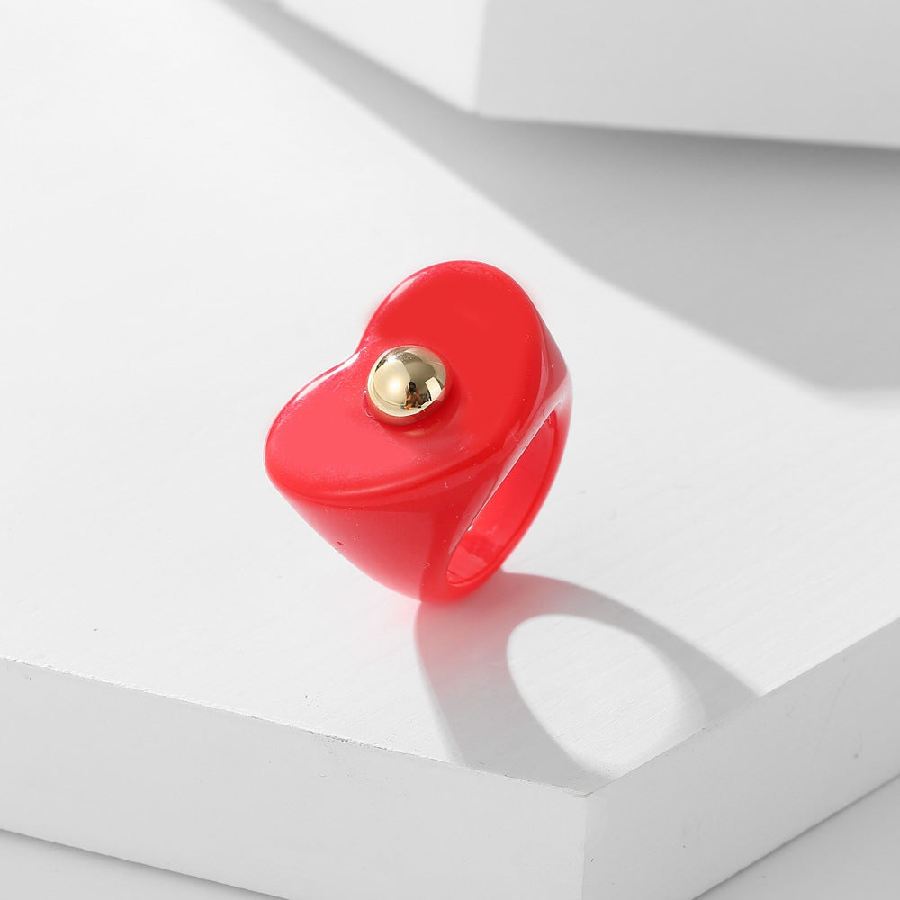 Sweet Geometric Heart Resin Women's Rings