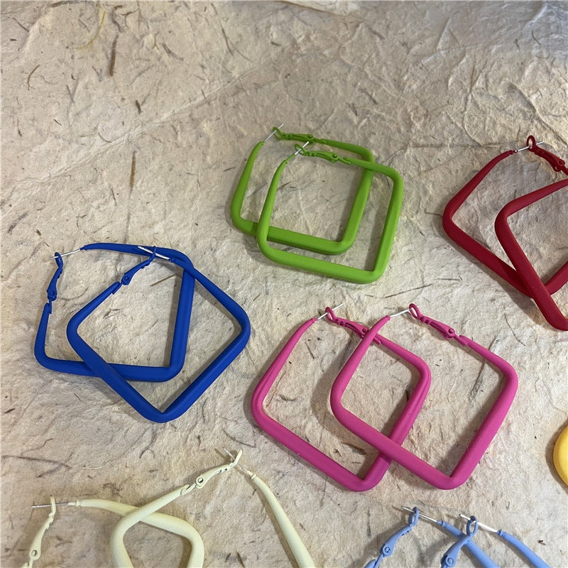 Sweet Square Acrylic Alloy Colorful Hoop Clip-On Earrings