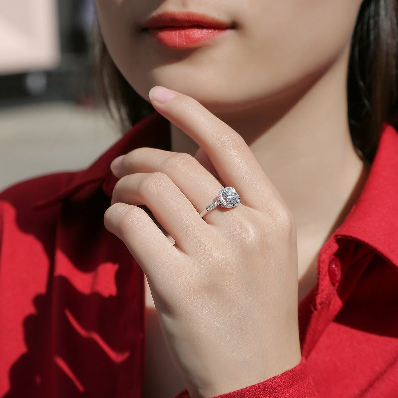 Sweet Square Sterling Silver Moissanite Ring