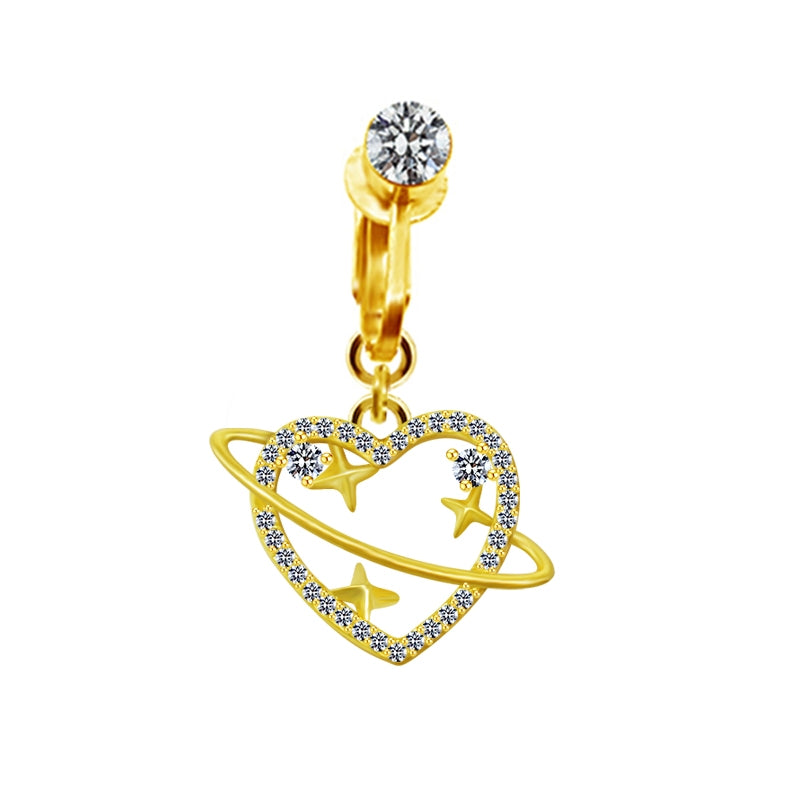 Sweet Streetwear Star Moon Heart Shape Stainless Steel Alloy Copper Plating Inlay Rhinestones Gold Plated Belly Ring