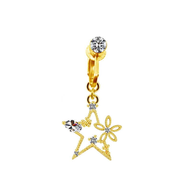 Sweet Streetwear Star Moon Heart Shape Stainless Steel Alloy Copper Plating Inlay Rhinestones Gold Plated Belly Ring