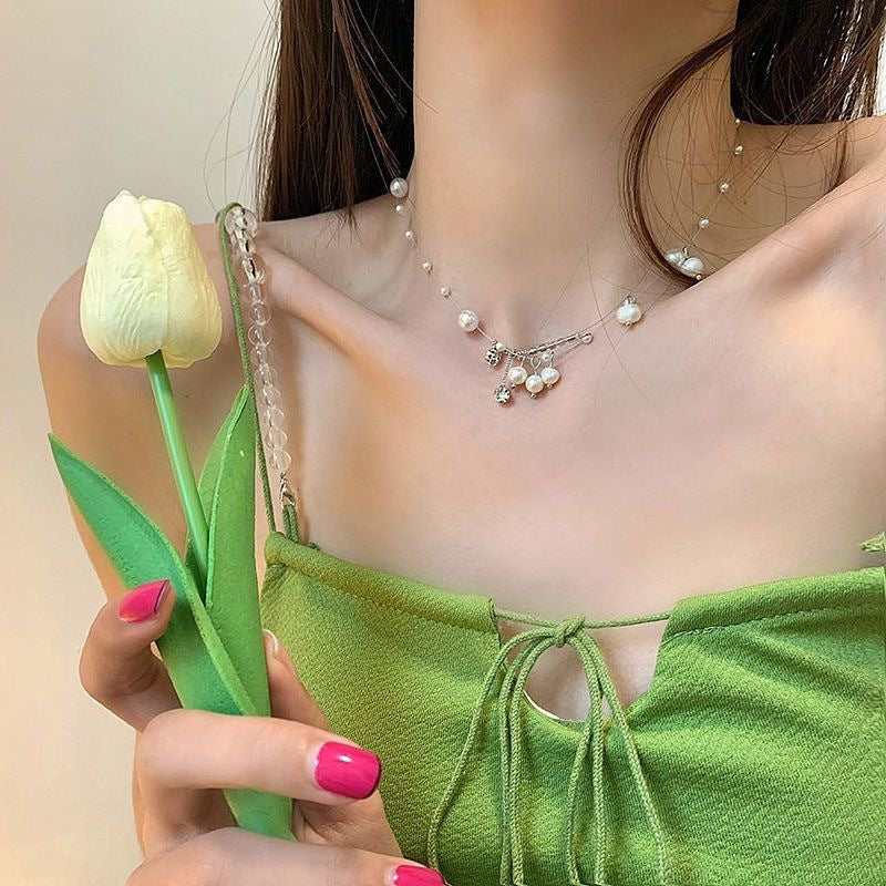 Sweet Tassel Imitation Pearl Alloy Plated Women's Necklace with Unique Design