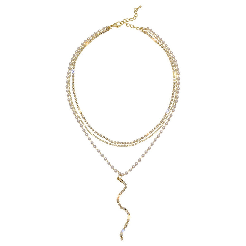 Elegant Layered Rhinestone and Pearl Y-Chain Necklace for Women