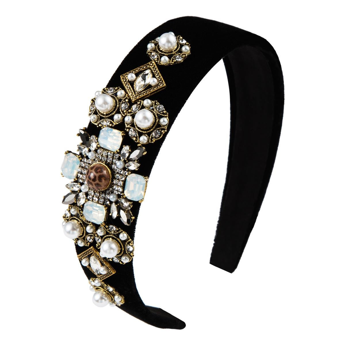 Elegant Pearl Flower Rhinestone Velvet Headband