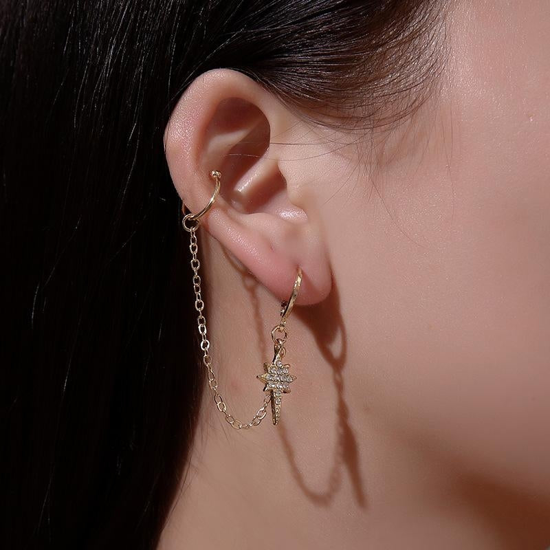 The New Star Tassel Long Earrings with Diamond Ear Cuff