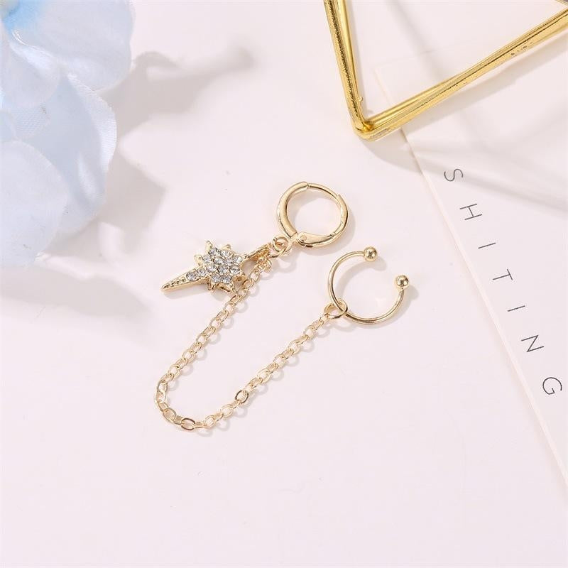 The New Star Tassel Long Earrings with Diamond Ear Cuff