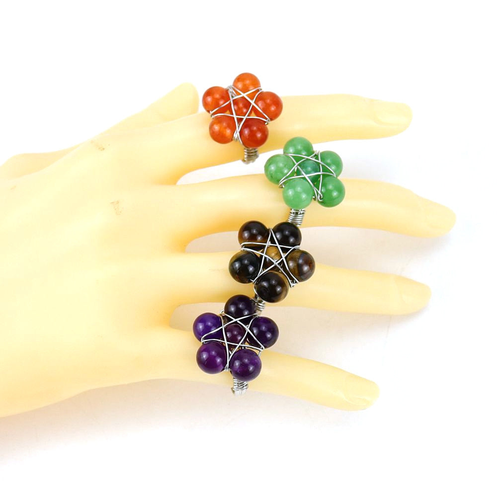 Handmade Winding Natural Crystal Stone Beaded Flower Adjustable Ring R21