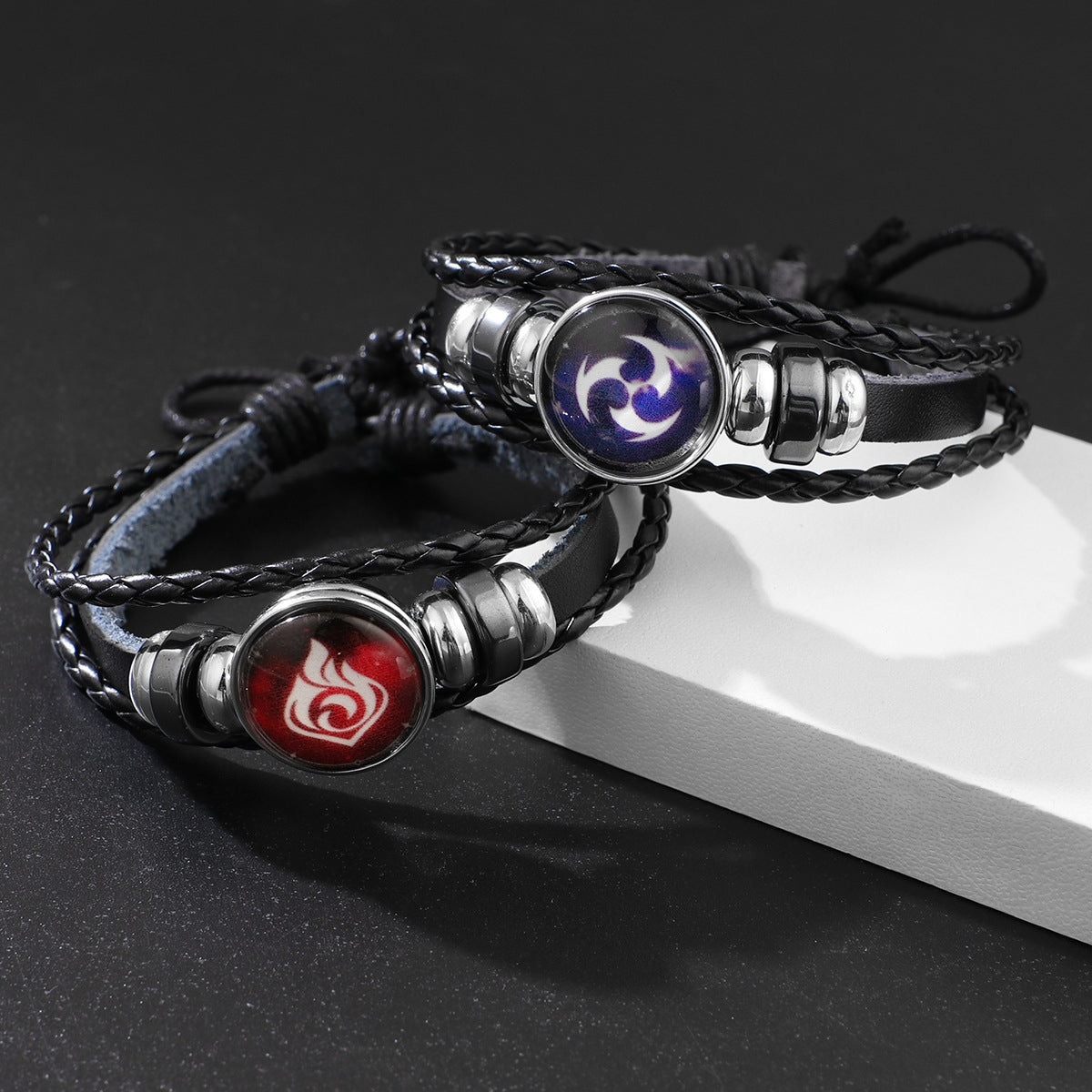 Gemstone Braided Rope Bracelet with Glass Buckle and DIY Fluorescent Elements