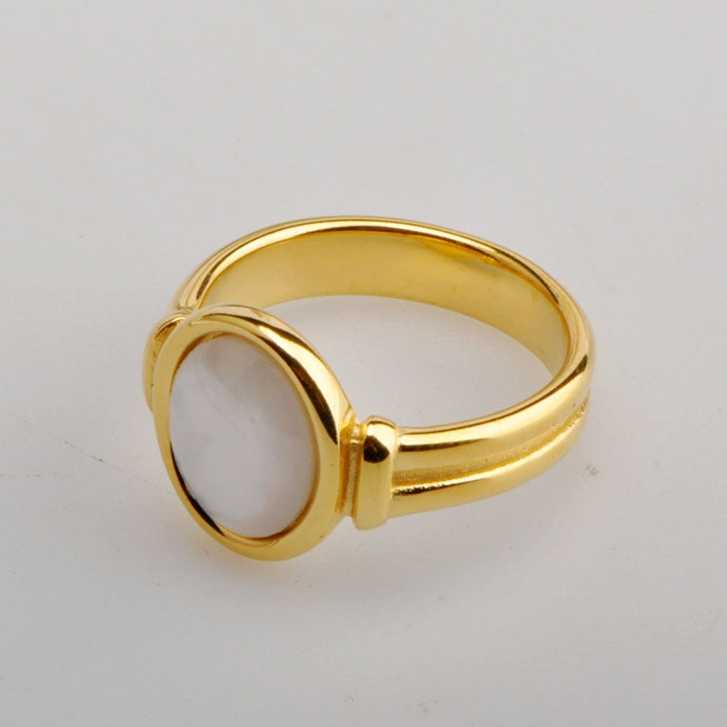 18K Gold Plated Titanium Steel Ring with Inlaid White Shell Design